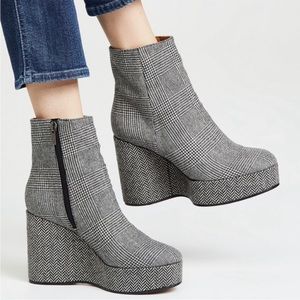 CLERGERIE Belent Wedge Boot Glen Plaid Black White ❤️ houndstooth